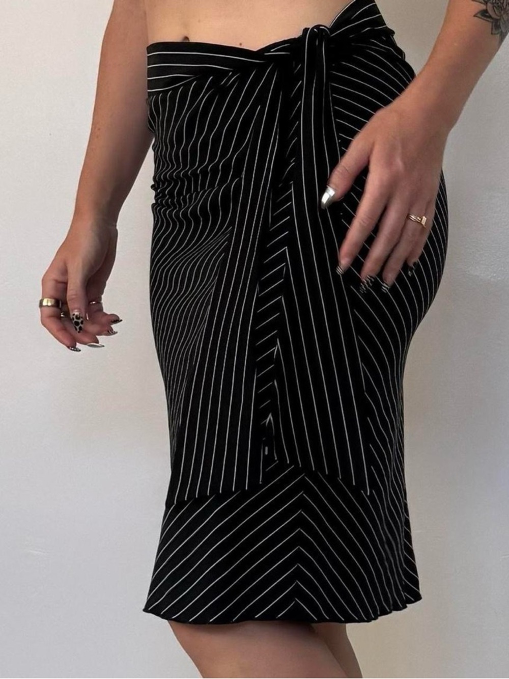 Black Pinstripe Midi Skirt
